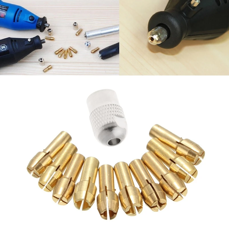 

10Pcs Brass Drill Chuck Collet Bits For Rotary Tool 0.5-3.2mm 4.3mm Shank