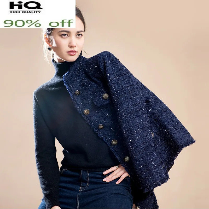 

blue Navy spring / autumn /winter women's coat classic wild ladies bright wire braided tweed jacket