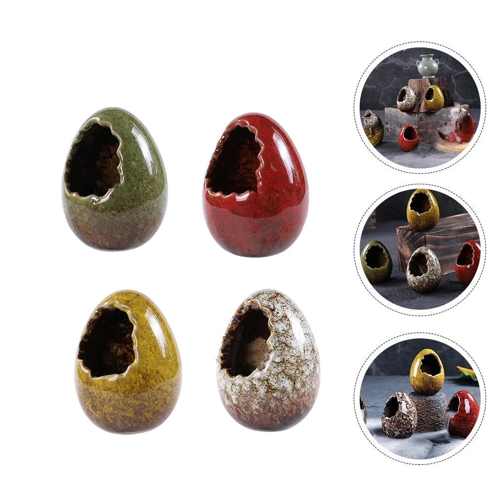 

4Pcs Ceramic Storage Cups Egg Shaped Dry Ice Containers Sushi Dry Ice Cups