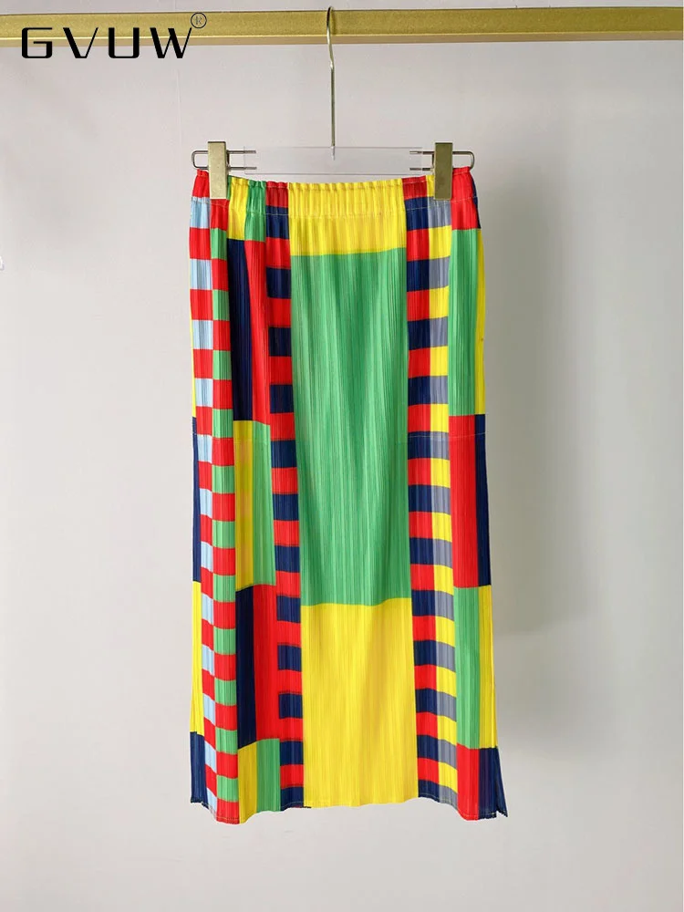 

Женская плиссированная юбка GVUW, разноцветная прямая юбка с разрезом и тонкой эластичной талией, модель 17D1679 на лето, 2023
