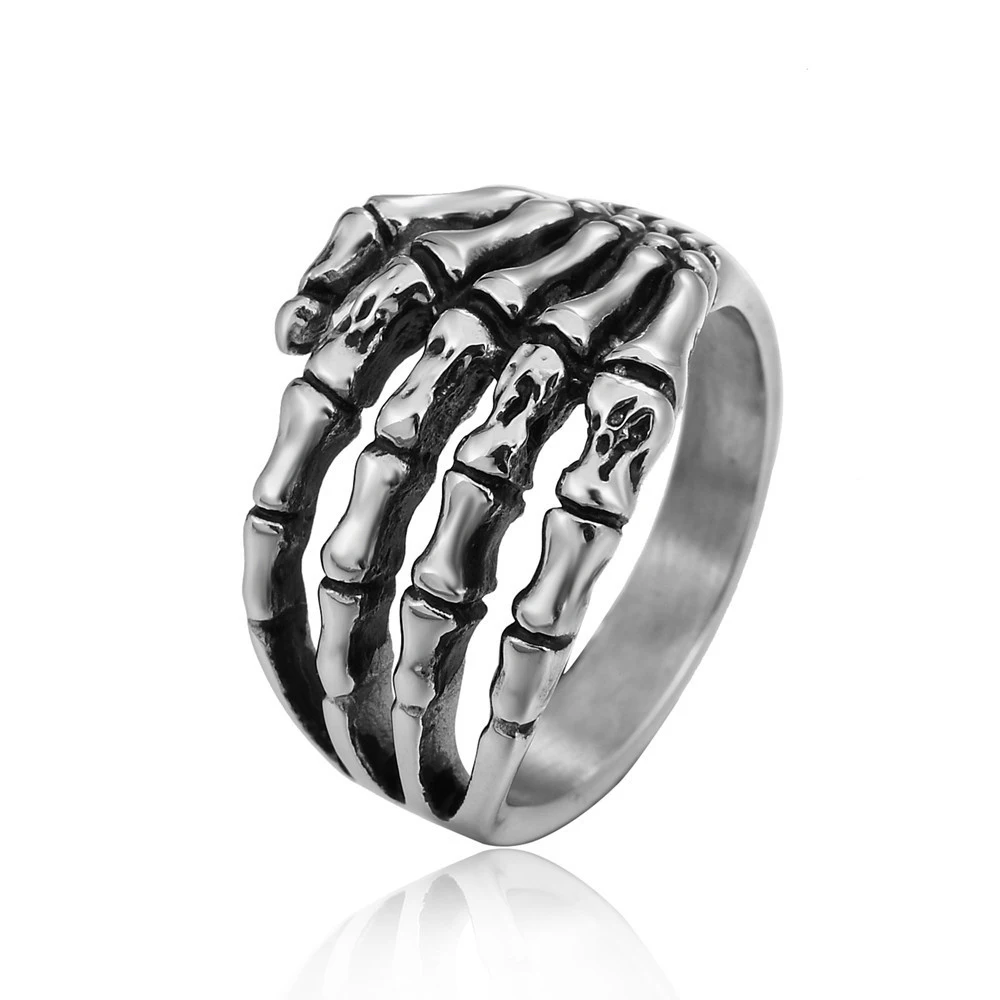 

Retro Silver Color Skeleton Hand Women Rings Punk Gothic Stainless Steel Men Jewelry Wholesale Items For Resale In Bulk