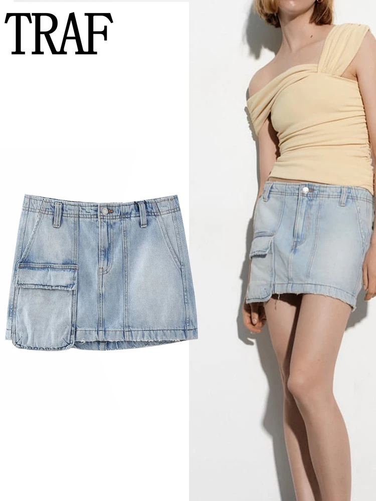 

Юбка-карго женская джинсовая средней посадки, с карманами, Y2k