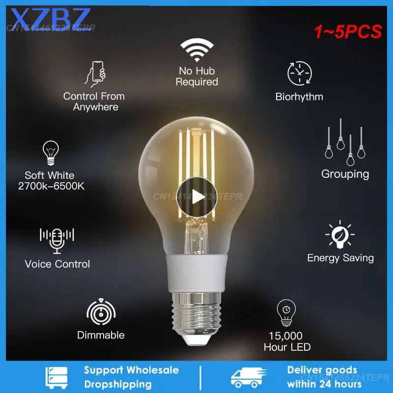 

1~5PCS WiFi Smart Filament Bulb LED Light Lamp E27 Dimmable Lighting 2700K-6500K 806Lm Tuya Alexa Google Voice Control 90-250V