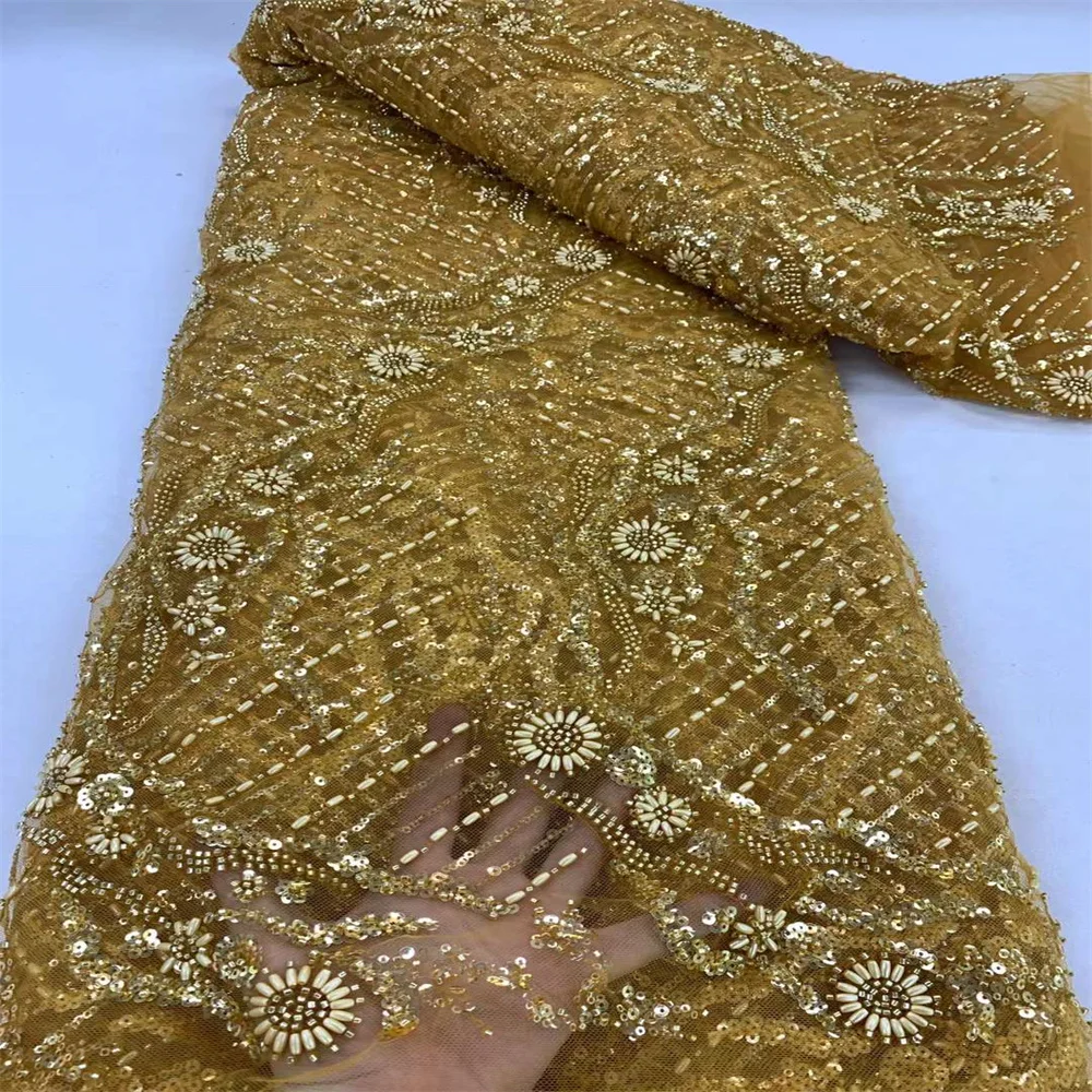 Роскошные нигерийские бусины ручной работы кружевная ткань 2024