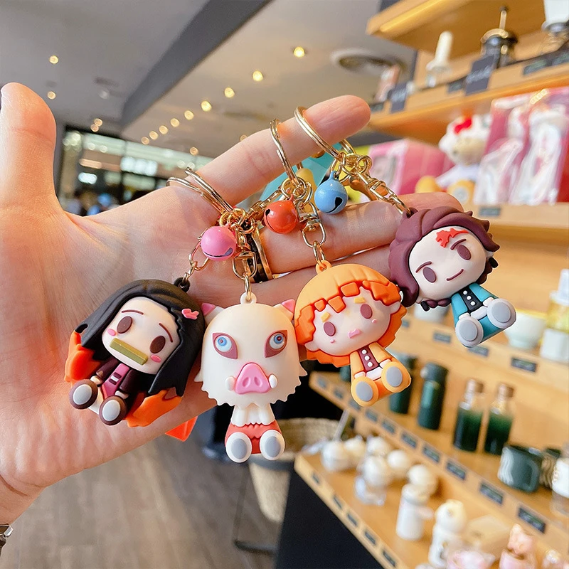 

Anime Q Demon Slayer Keychain Strap Silicone Cartoon Cute Tanjirou Key Chains Keyring Nezuko Zenitsu Boy Girl Bag Pendant Gifts