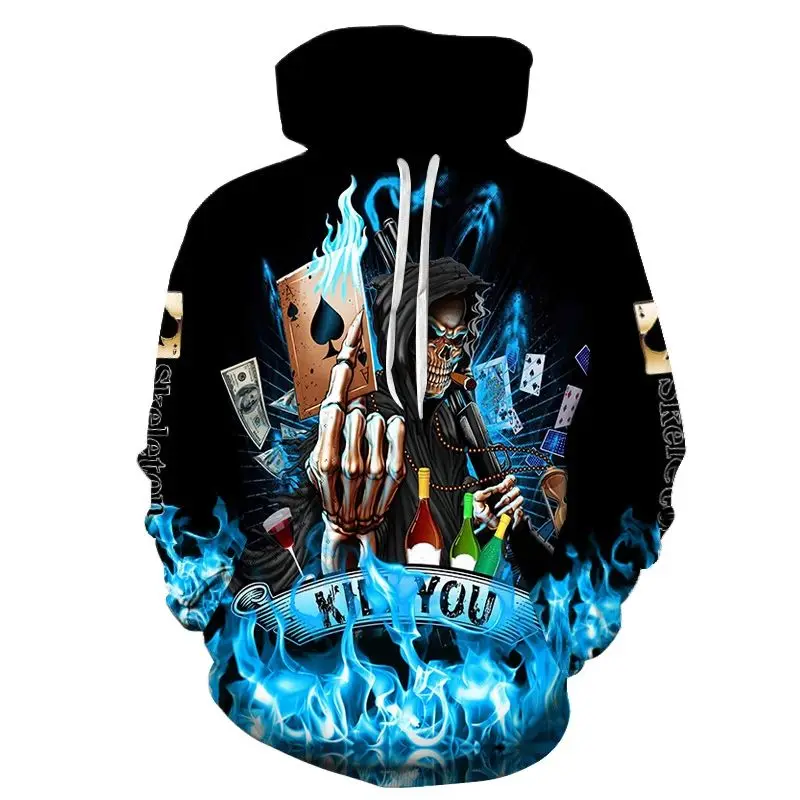 

2023 Spring and Autumn Hoodies Men's 3D Printing Horror Skeleton Street Apparel Harajuku Pullover Hip Hop Jacket Clothing