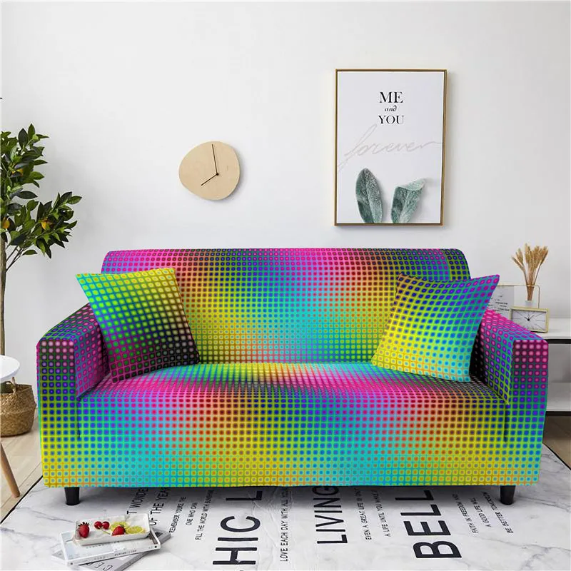 

Geometric Plaid Elastic Sofa Cover Living Room Decor Colorful Striped Waves Couch Covers Sectional L-shape Armchair Slipcovers