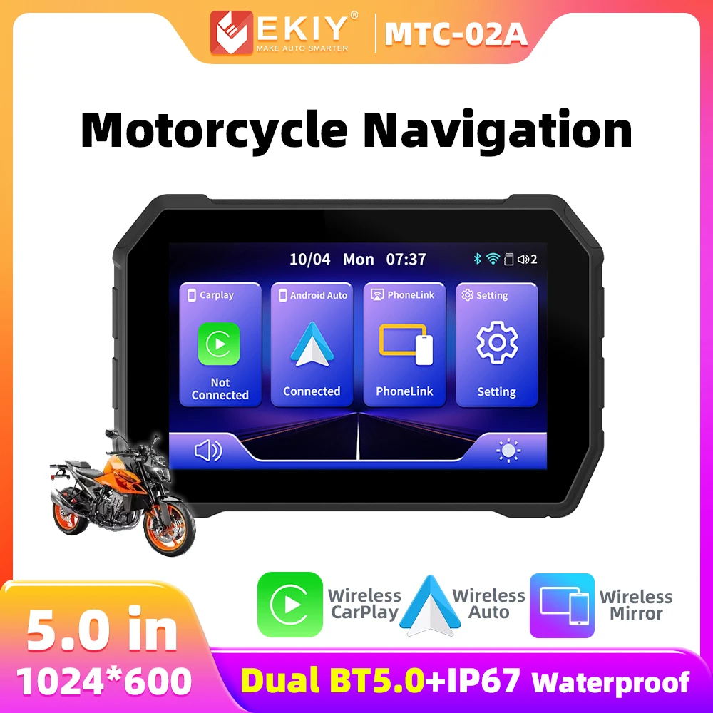 EKIY MTC02A 5-дюймовый навигационный мотоцикл водостойкий беспроводной Carplay Android