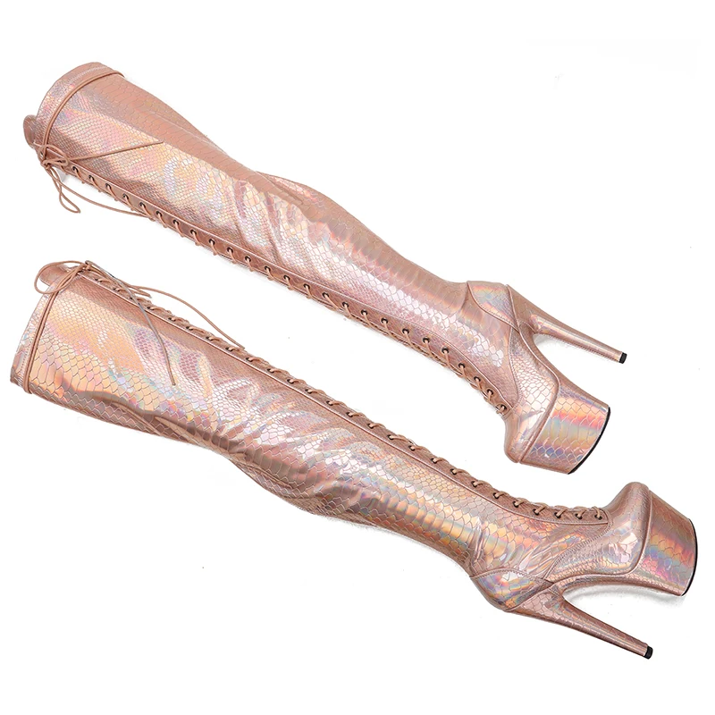 Leecabe Shinny Gold PU 17CM/7inches Pole dancing shoes High Heel platform Pole Dance boot