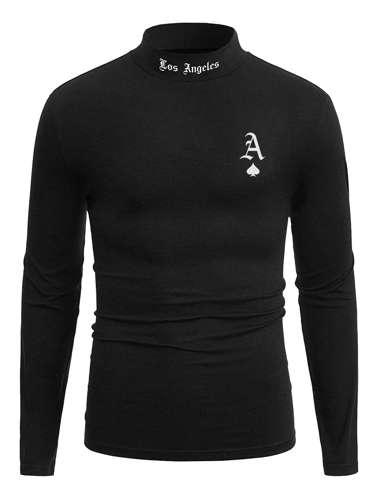 Летняя мужская футболка с длинным рукавом и полувысоким воротником