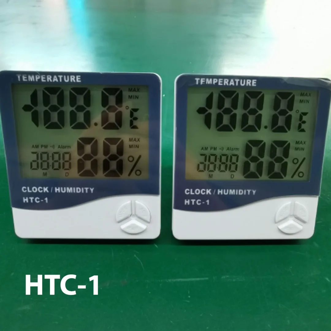 1pc lcd digital thermometer hygrometer htc 1 htc 2 electronic temperature humidity meter weather station clock for indoor room free global shipping