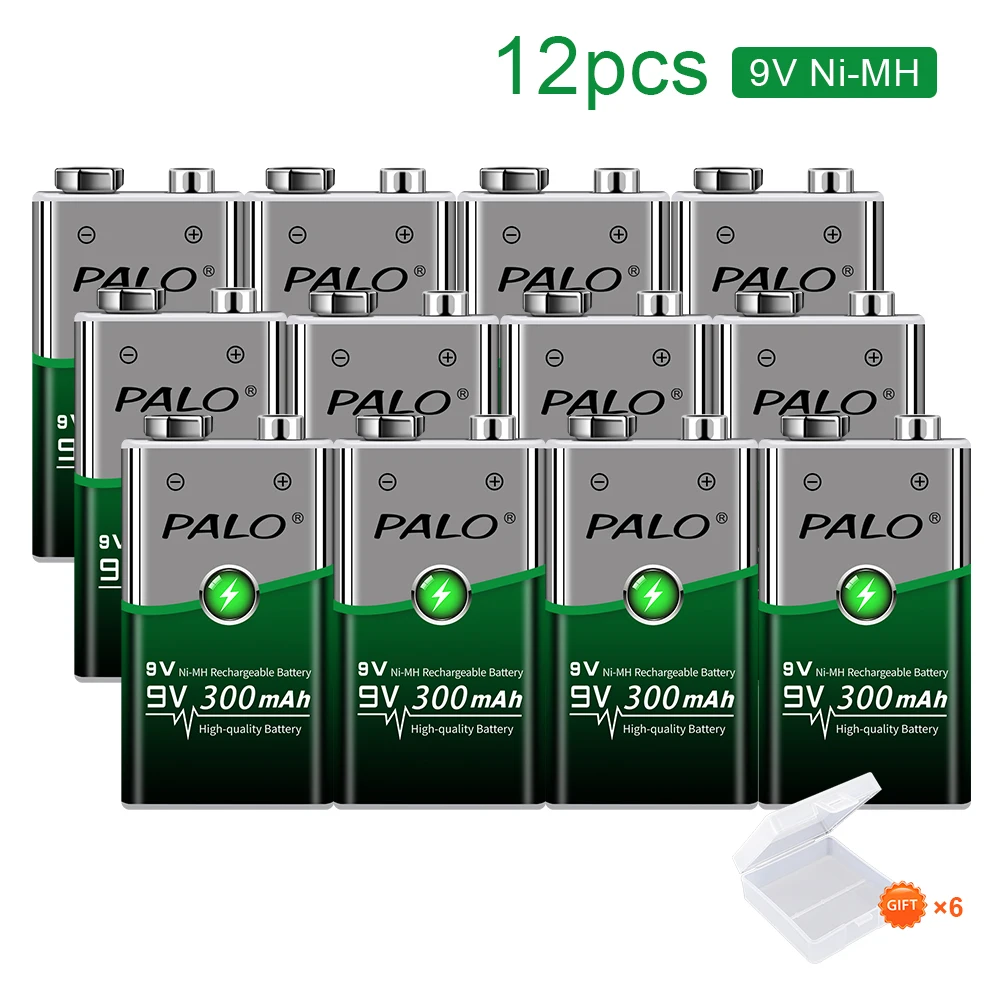 

Аккумуляторная батарея PALO 6f22, Ni-MH, 300 мАч, 9 В, 12 шт.