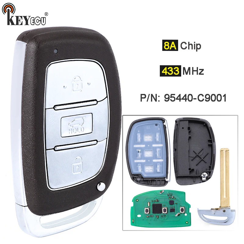 

KEYECU 433MHz 8A Chip P/N: 95440-C9001 3 Button Replacement Keyless-Go Smart Remote Key Fob for Hyundai IX25 Creta Before -2017