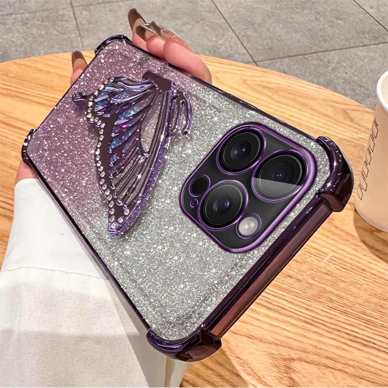 Чехол для телефона с жидким песком и бабочкой блестящий ударопрочный чехол
