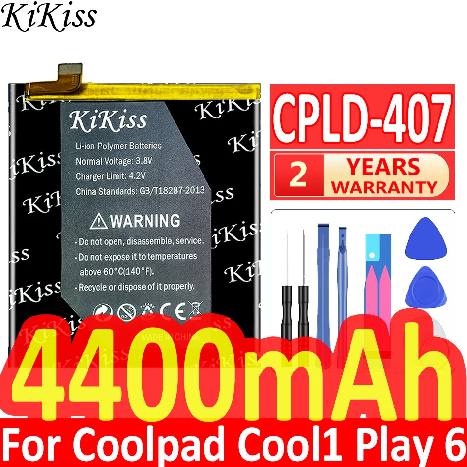 

Аккумулятор KiKiss для смартфона Coolpad Cool 1 Play 6 Cool1 Play6 CPLD-407 VCR-A0, перезаряжаемые литиевые батареи 4400 мАч + Бесплатные инструменты