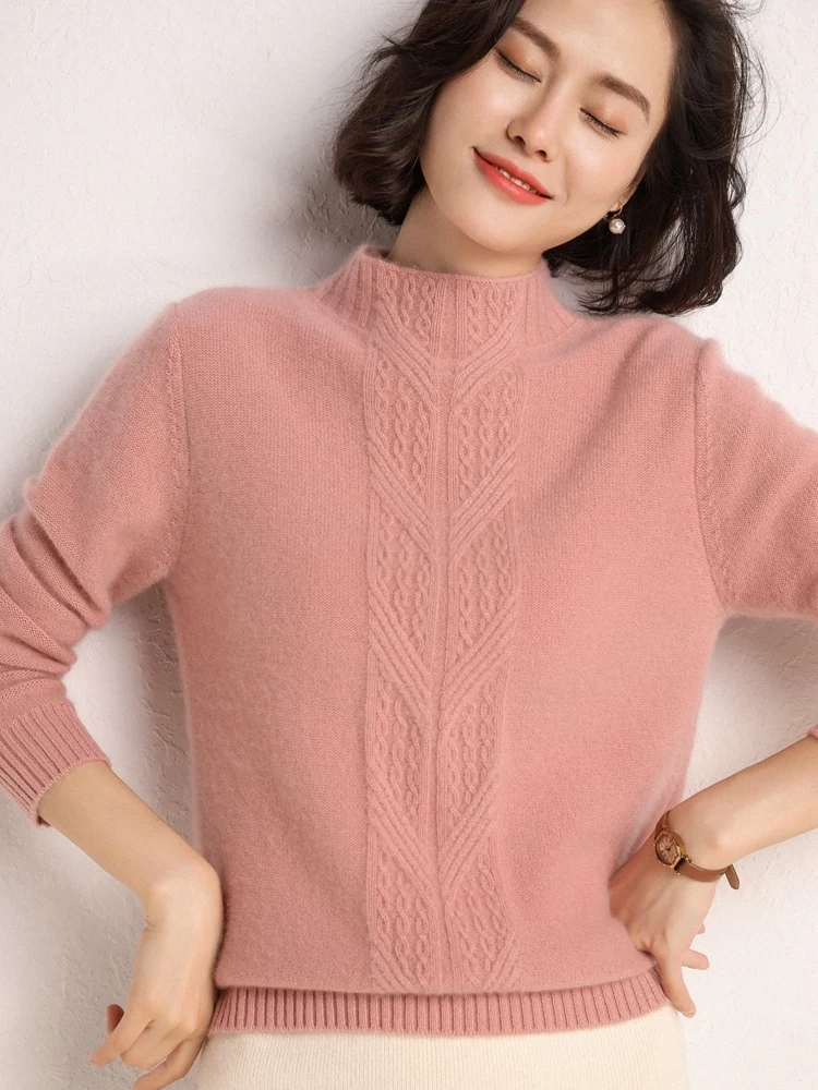 Half turtleneck cashmere sweater women's 100% pure cashmere sweater double-strand thickened loose short bottoming