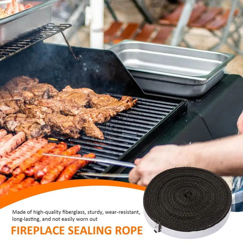 

Black Flat Stove Rope Self Adhesive Wood Stove Flat Gasket Tape Durable Fiberglass Fire Stove Seal Rope for Furnace Smoker Grill