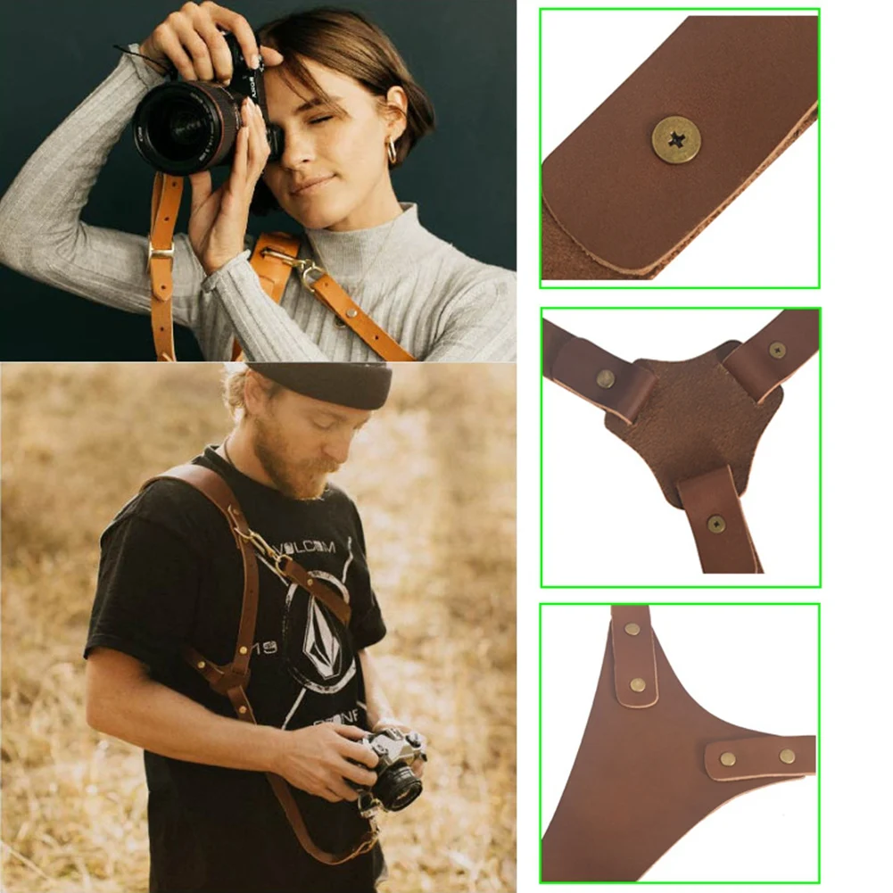 

Camera Strap Leather Double Shoulder Leather Harness Strap Photography Gear for DSLR/SLR Camera (Brown)