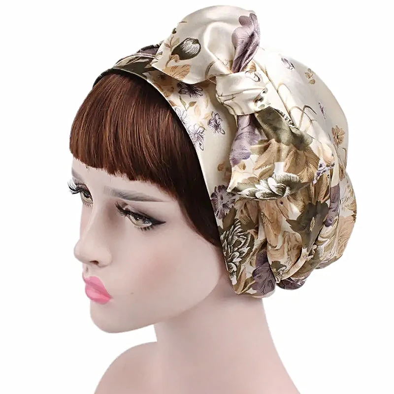 Женская шапка-тюрбан с цветочным принтом головной платок Hjiab ночник атласный