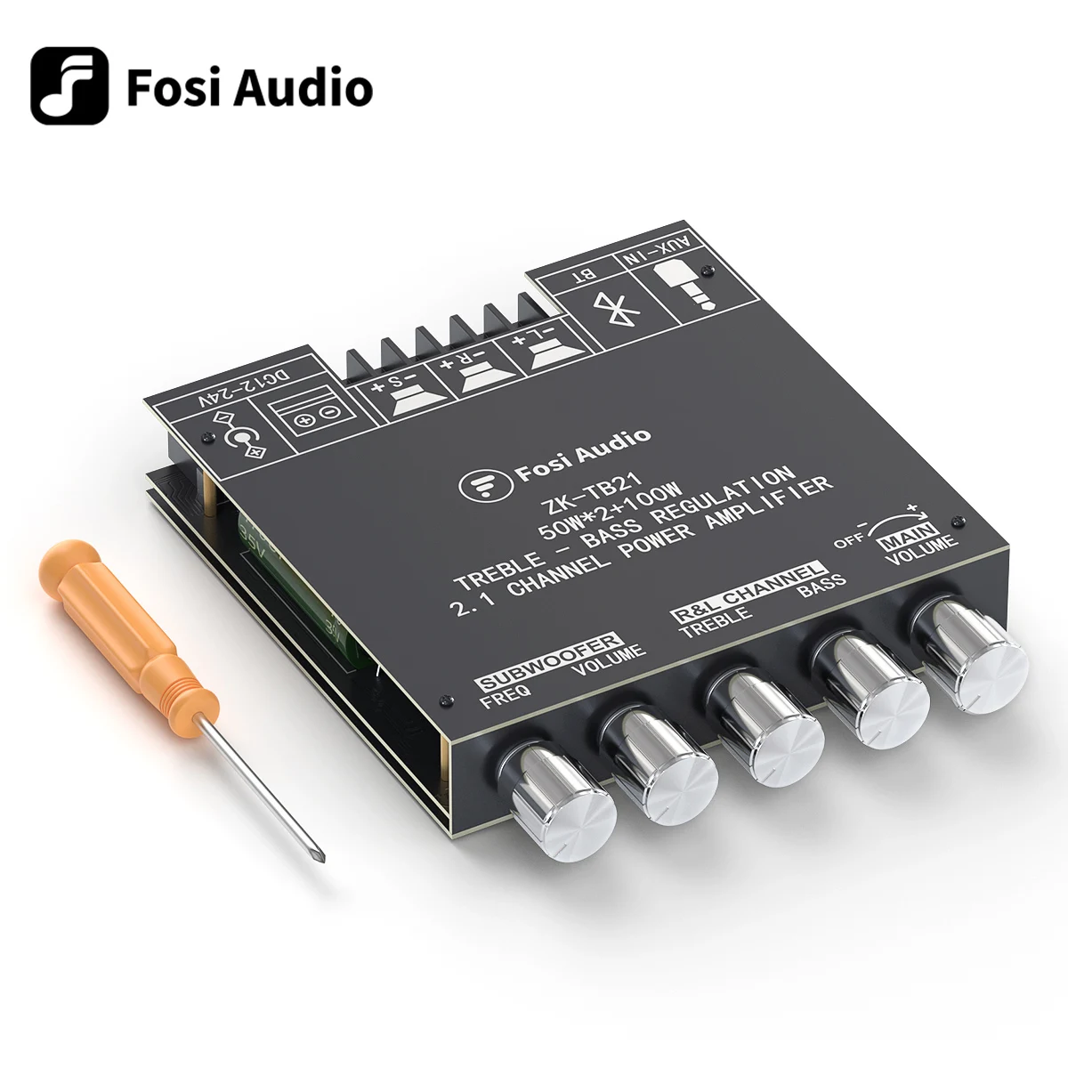 

Fosi Audio TB21 Bluetooth Sound Power Amplifier Board 2.1 Channel Mini Wireless Audio Digital Amp Module 50W x2 100W Subwoofer