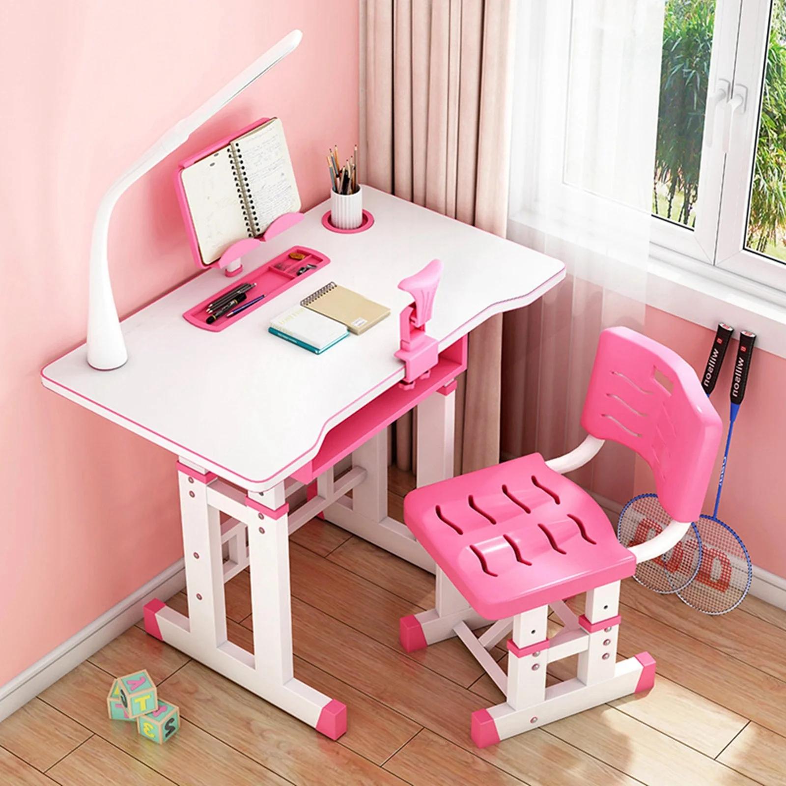 

Childrens Study Desk, Writing Desk And Chair Set Can Be Raised And Lowered
