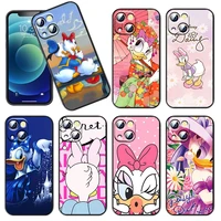 phone case for apple iphone 14 13 12 11 se 2020 x 7 8 6 mini plus pro max disney cartoon daisy duck black silicone cover
