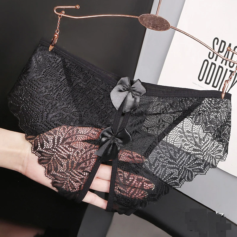 

WarmSteps Transparent Women's Panties Lace Underwear Open Crotch Hot Erotic Sexy Lingerie Breathable Briefs Hollow Out Cute Bows