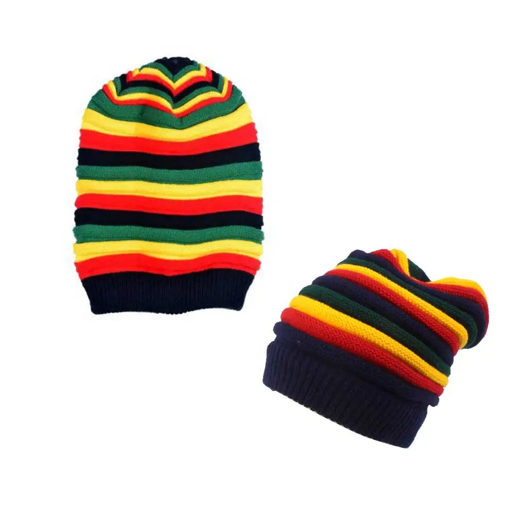 

Colorful Strip Beanie Unisex Breathable Warm Keeping Ear Covering Knitted Hat Outdoor Activity Caps Red Yellow Green