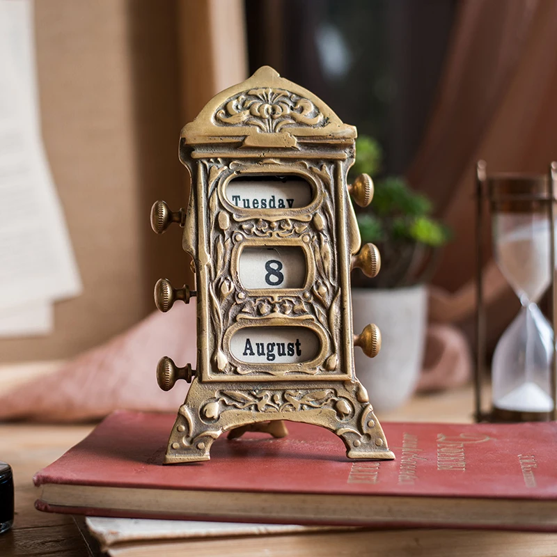 

Vintage Brass Calendar Ornaments Household Pure Copper Perpetual Calendars Creative Retro Decor High Quality Brass Calendar