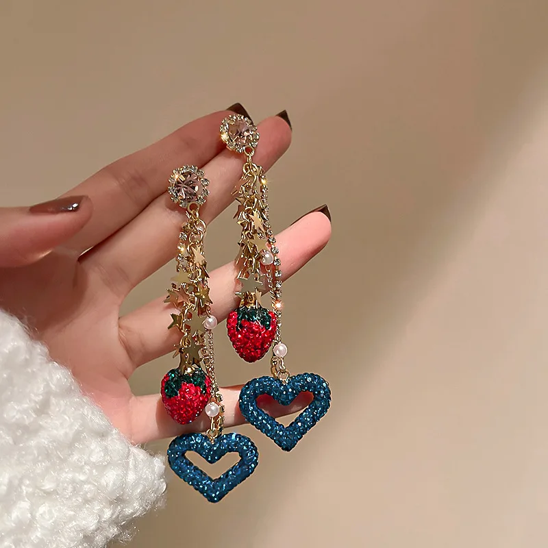 

Drop Earrings for Women 2022 Strawberry Heart Designer Tassel Earrings for Women Luxury Korean Fashion Jewelry Gifts