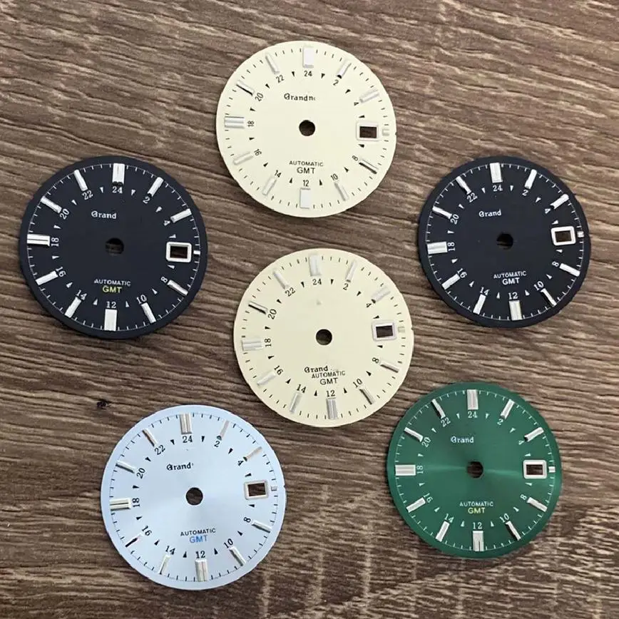 Watch Accessories 31MM Dial White Green Black No Luminous GMT Dial Fits Japanese NH34 Mechanical Movement