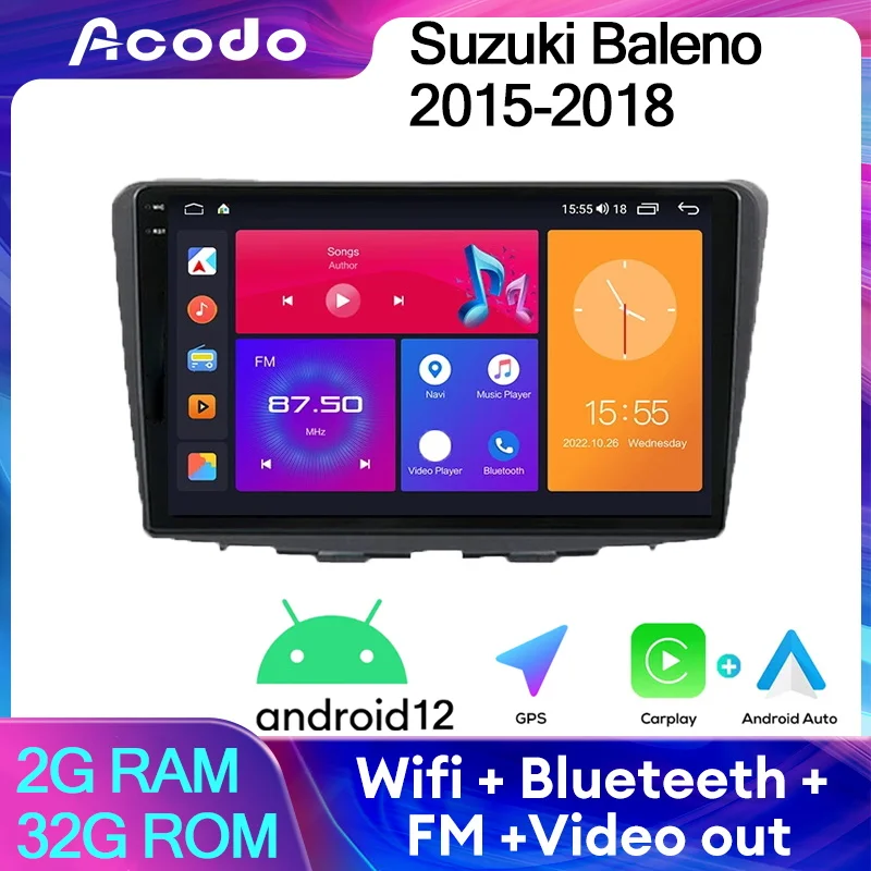 

Acodo 9''Android12 Car Radio For Suzuki Baleno 2015-2018 IPS Touch Screen SWC GPS Carplay BT FM Wifi Car Radio Multimedia Stereo