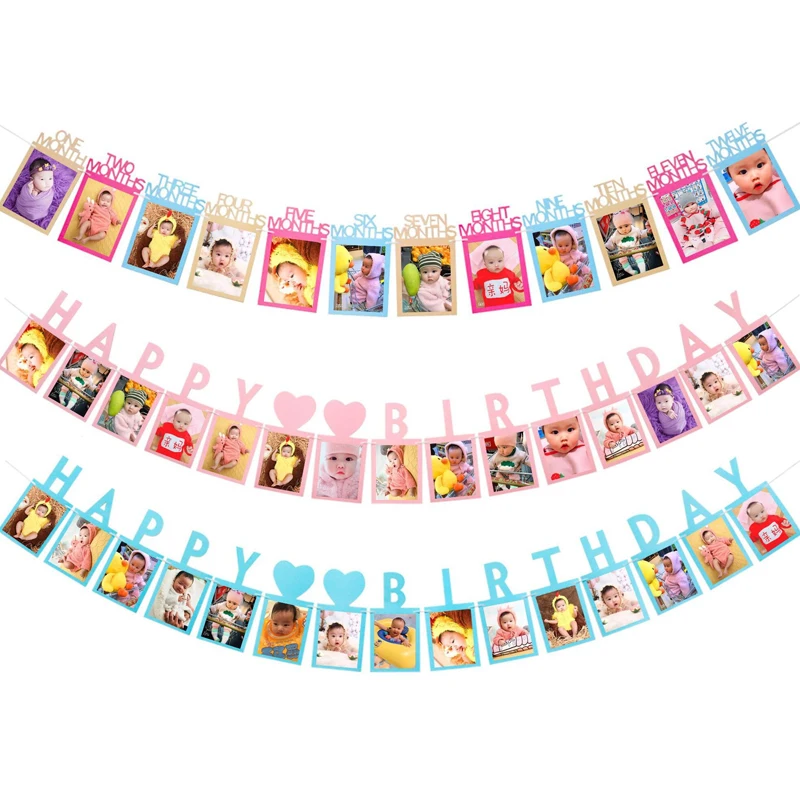 

Baby Shower Gift 12 Months Photo Frame Banner First 1st Birthday Party Decorations Kids Baby Christening Birthday Party Decor