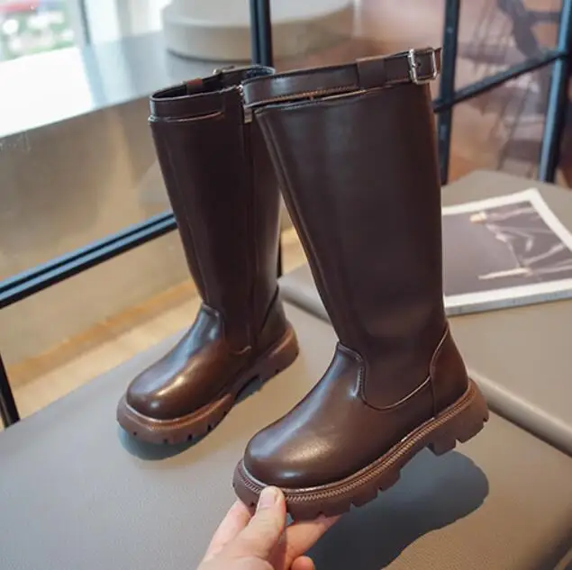 

Детские кожаные сапоги для девочек, простые классические модные детские сапоги до колена для снежной погоды, теплые зимние мотоциклетные с...