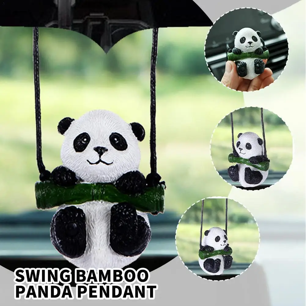 

New Resin Cute Anime Car Accessorie Swing Bamboo Panda Pendant Auto Rearview Mirror Ornaments Birthday Gift Couple Accessories