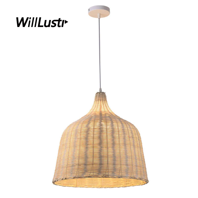 

Pastoral Wicker Pendant Lamp Hand Knitted Bamboo Suspension Light Hotel Cafe Homestay Bar Bedroom Zen Hanging Ceiling Chandelier