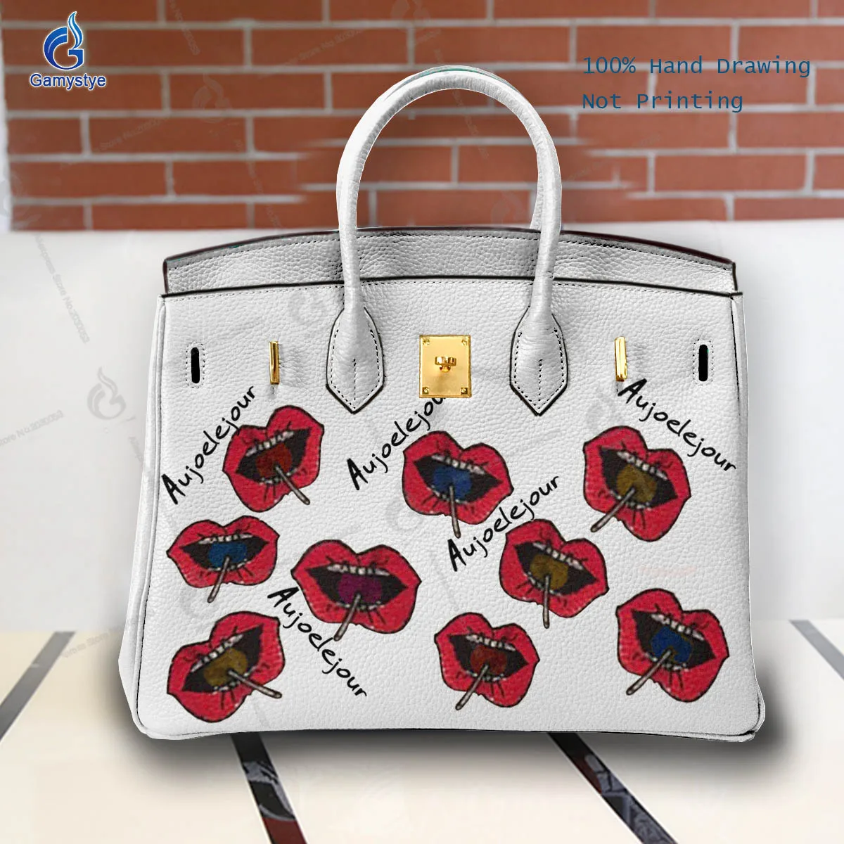 

Hand Painted Ladies Designer Bag Rock POP Lollipop Sexy Lips Shoulder Handbag Women Crossbody Tote Fashion Cowhide Leather Bags