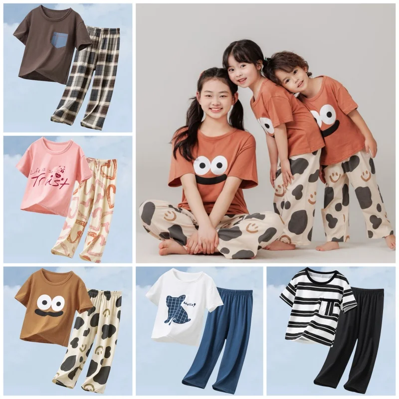【LF】Весенний комплект домашней одежды для родителей и детей хлопковые рубашки с