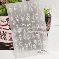 new 3d nail stickers white geometry line flowers tough design manicure sticker glue decals transfer sliders nail art decoration