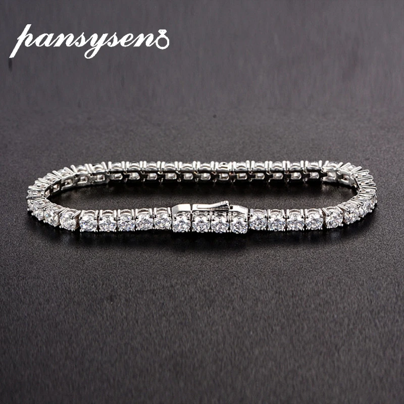 

PANSYSEN 100% 925 Silver Bracelets Simulated Moissanite Diamond Tennis Bracelet Bangle for Women Men Bridal Wedding Fine Jewelry