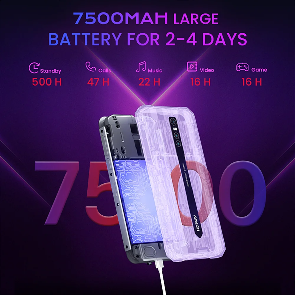 Hotwav Cyber 9 Pro Rugged Smartphone 4G Octa Core 8GB+128GB Helio P60 Mobile Phone 6.3Inch HD 48MP Rear Camera 7500mAh Cellphone