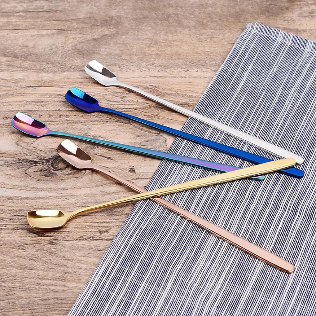 

Stainless Steel Long Handled Coffee Spoons Mixing Spoons Cold Drink Fruit Ice Cream Dessert Tea Spoon Drinking Tools