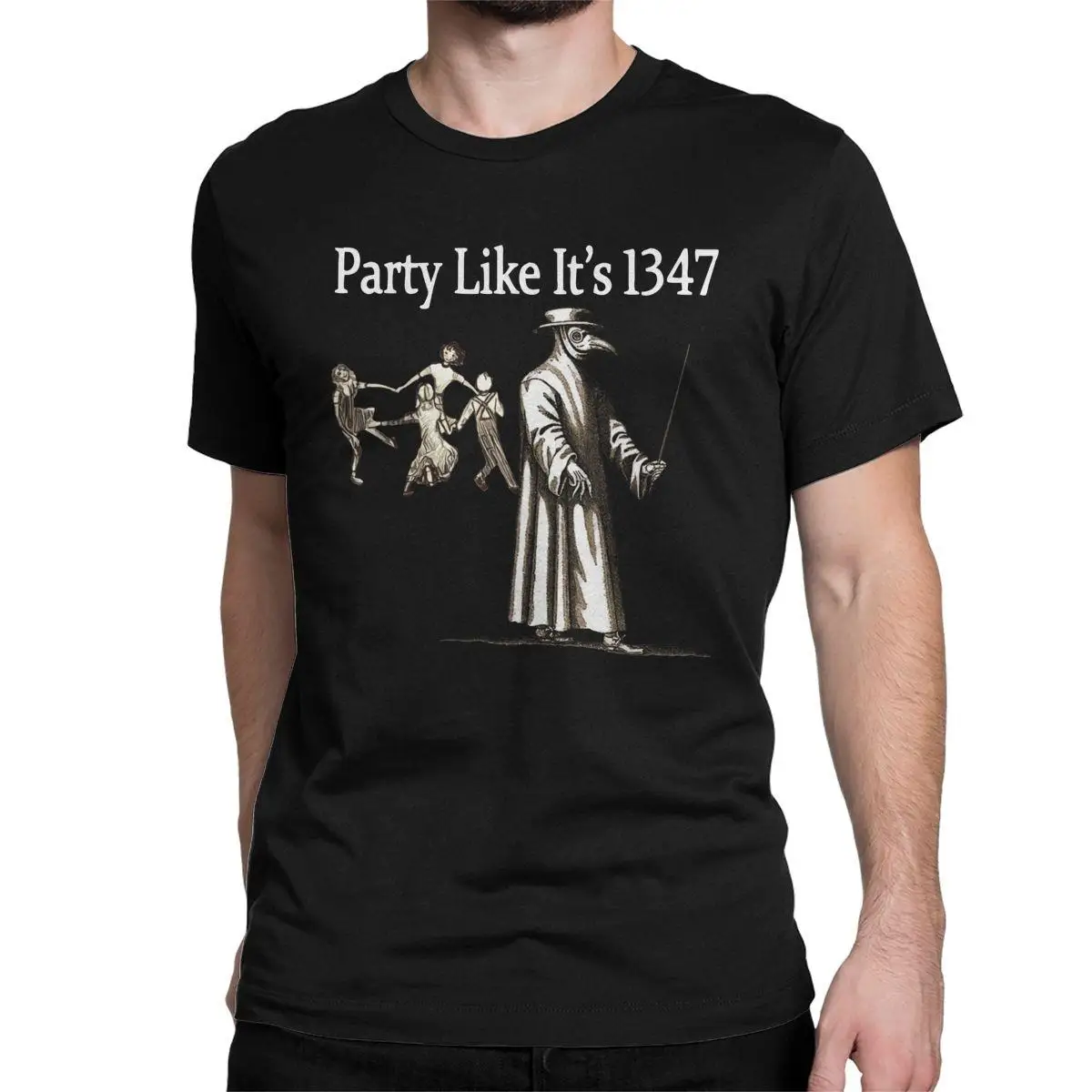 

Party Like It's 1347 Plague Doctor T Shirts Men's Pure Cotton Novelty T-Shirt Streetwear Raven Vintage Tees Tops Gift Idea