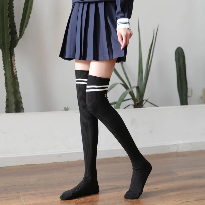 Stockings Badge Socks Embroidered Women's Socks Cotton Two-Bar Long Over-the-Knee Socks Autumn and Winter Jk High Stockings Stoc