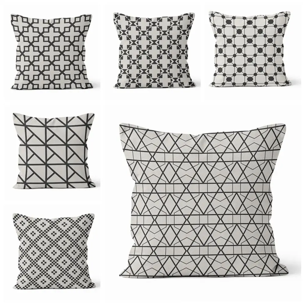 

White Line Black Geometric Pattern Living Room Cushion Pillowcase Decoration Sofa Pillowcase Throw Pillows Decoration For Home