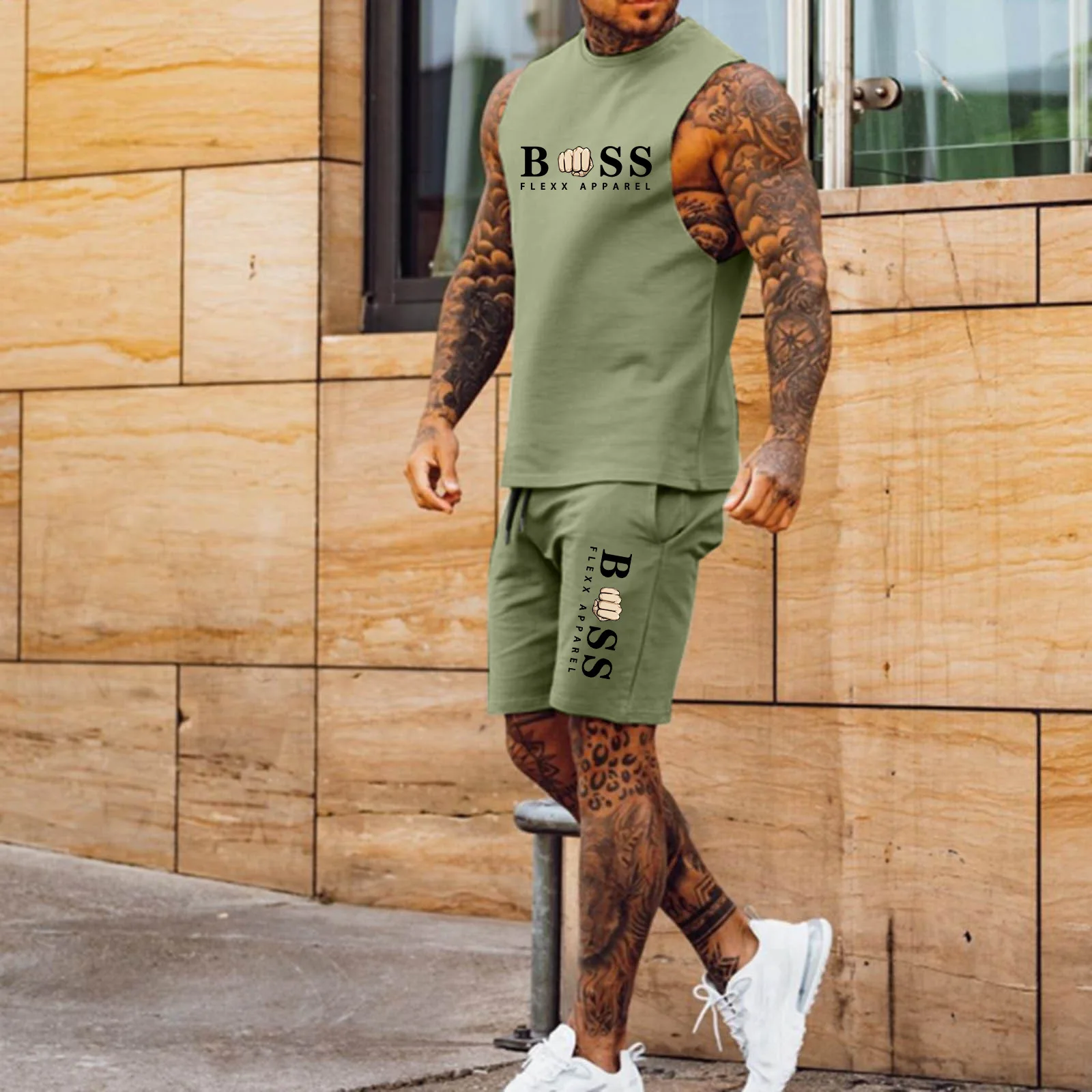 Men's Fitness Sleeveless Two Piece Top and Pants Simplicity Comfort Casual Suit for Male High Quality Man Clothing and Shorts