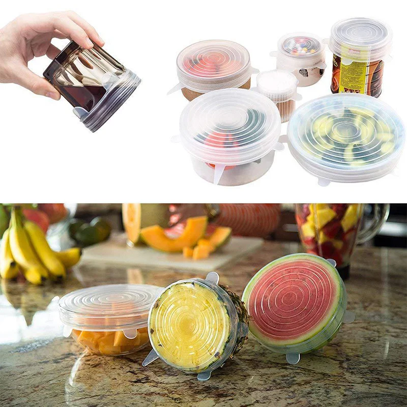 

6Pcs Food Silicone Cover Fresh-keeping Dish Stretchy Lid Cap Reusable Durable Wrap Organization Storage Tool Kitchen Accessories