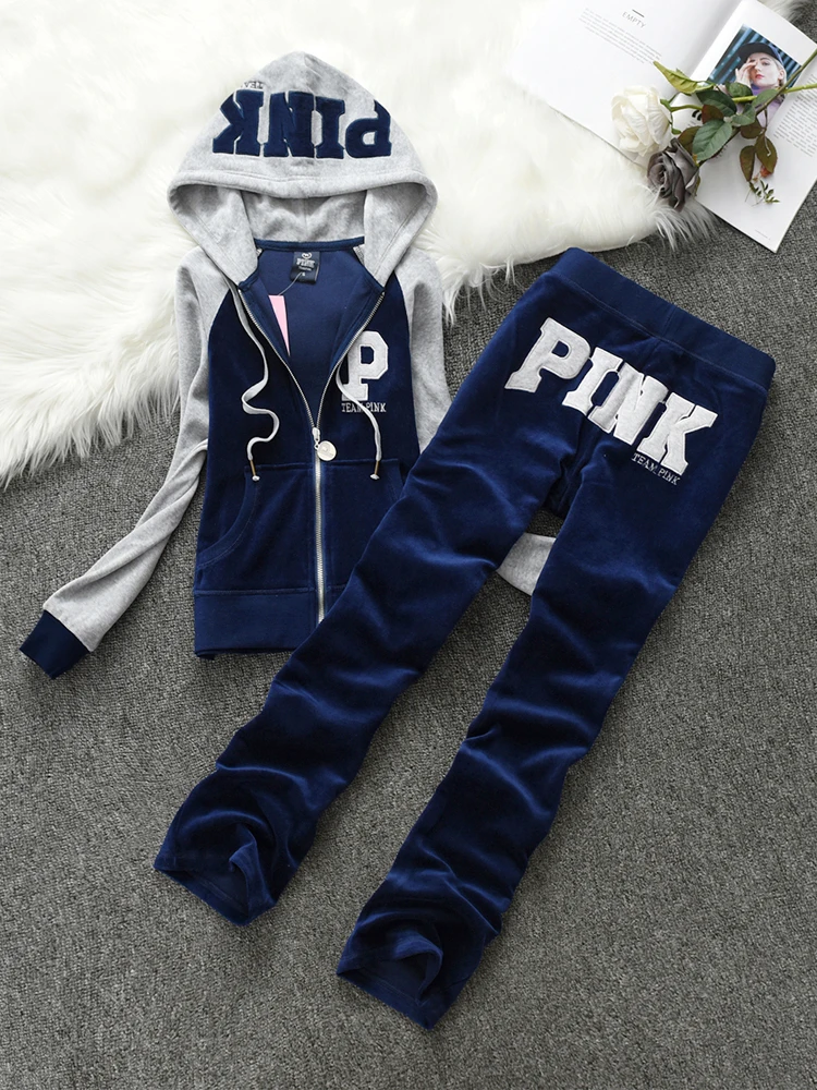 Женский Бархатный спортивный костюм YICIYA розовый комплект из 2 предметов с