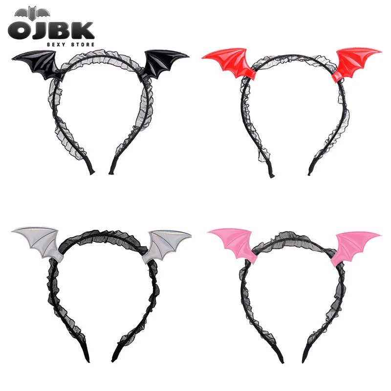 

OJBK Dragon Headbands Bat Lace Devil Horns Headpiece Women Girls Hair Hoop Anime Gothic Masquerade Succubus Accessories 2022 NEW