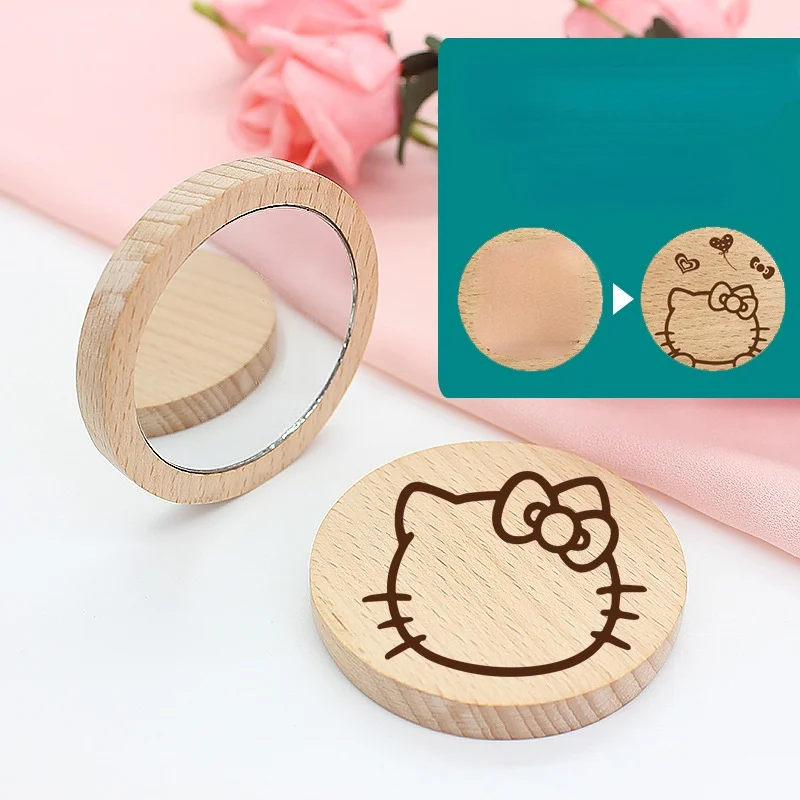 Косметическое зеркало из чистого дерева круглое портативное для макияжа